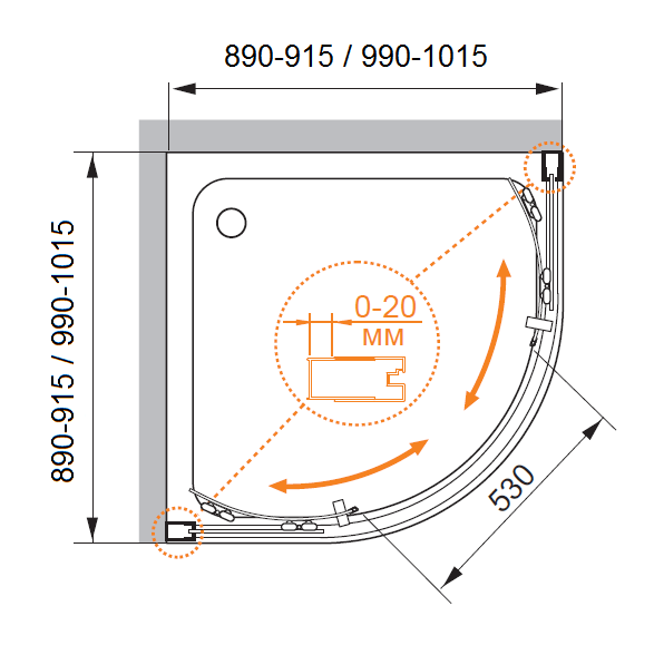 Душевой уголок CEZARES PORTA-D-R-2-100-C-Cr - Вид №2