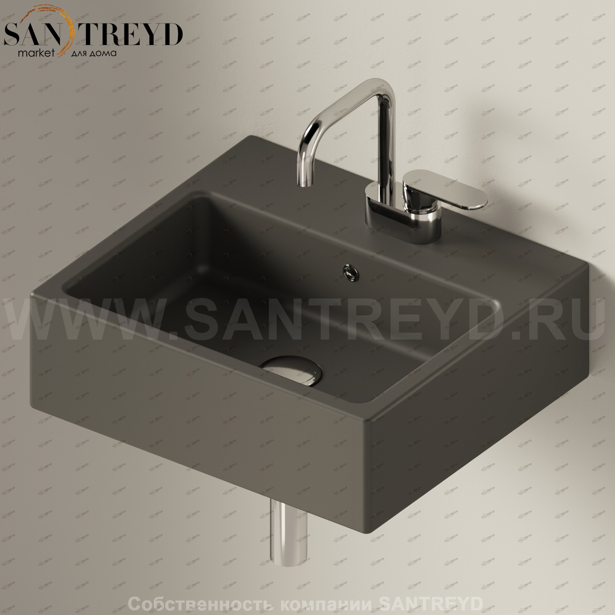 5058.7006 Подвесная раковина настенная прямоугольная Ceramica Flaminia Acquagrande черная