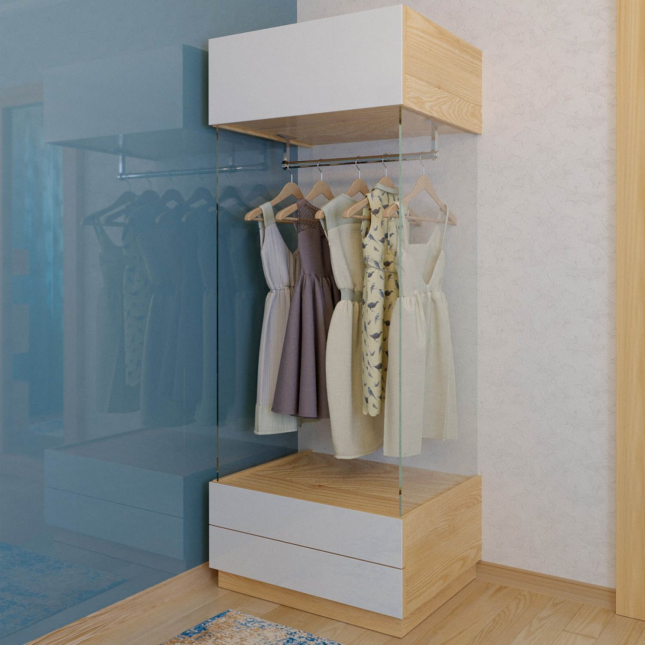 Шкаф для одежды бежевый с закаленным стеклом "Гоззи-2" GRAUM  304006 Бежевый;прозрачный  - Вид №1