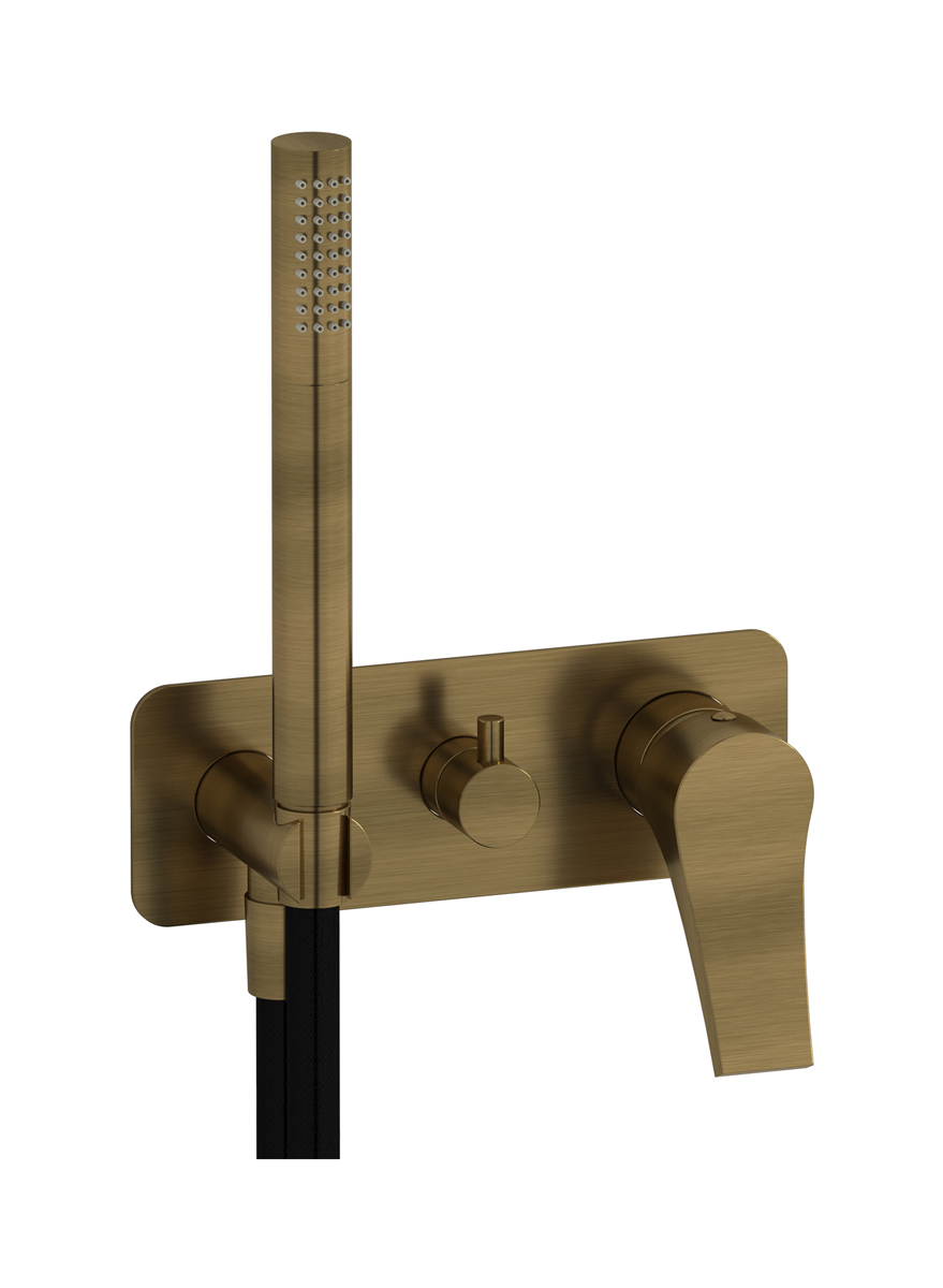 Внешние части встроенного в стену смесителя на 3 потребителя в комплекте с душевым гарнитуром. WE ARE IB tw396ss Modern Bronze Twitter