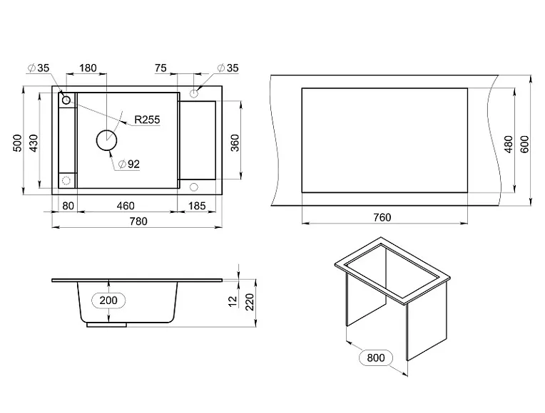 7806, ПЕСОК, кухонная мойка, кварц GRANULA 7806-ST175 - Вид №3