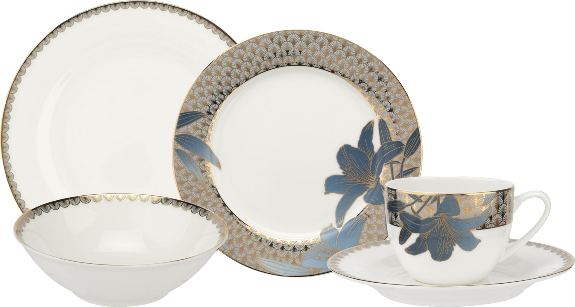 10666411 Royal Worcester Сервиз чайно-столовый Royal Worcester "Голубая лилия" на 6 персон 30 предметов Фарфор 