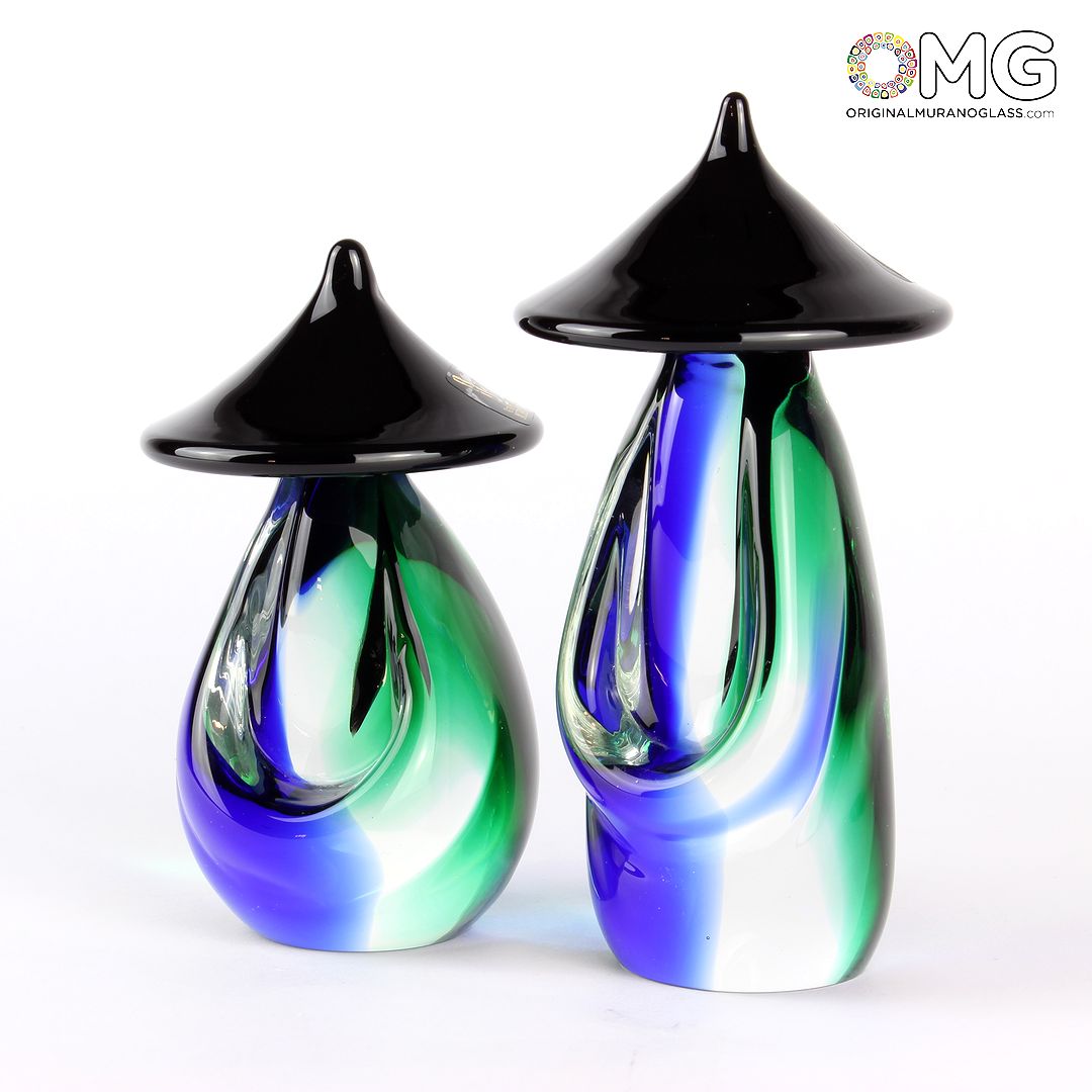 1920 ORIGINALMURANOGLASS Фигурка двух китайцев зелено-голубая - Этнические фигурки - муранское стекло 8 см  - Вид №1