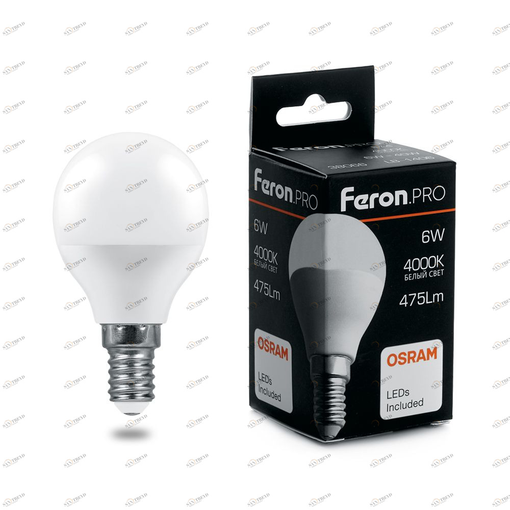 Лампа светодиодная Feron.PRO "Шарик" E14 6W 4000K OSRAM LED LB-1406 38066 FERON  00-3956742 Матовый 
