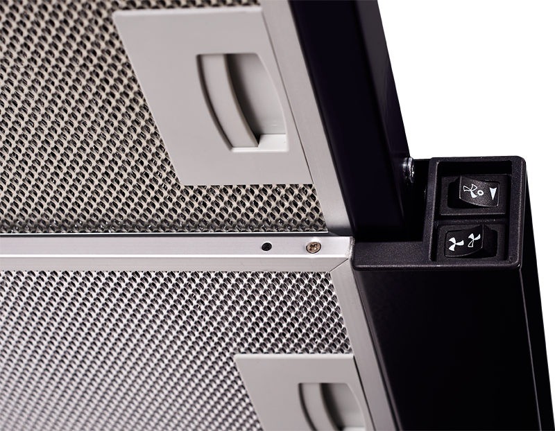 SLIMLUX II 60 SG Встраиваемая вытяжка, ширина 60 см, отвод/рециркуляция, 550 м3/час, механическое управление, 3 скорости, освещение 2х40 вт, металлические жироулавливающие фильтры, угольный фильтр с3с (опция), 38-54 дб, цвет черный ( португалия ) Kuppersb Santreyd  - Вид №2