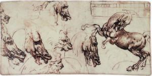 10636908 Gien Блюдо прямоугольное Gien Лошади. Леонардо Да Винчи 19,3Х10 см, фаянс Фаянс