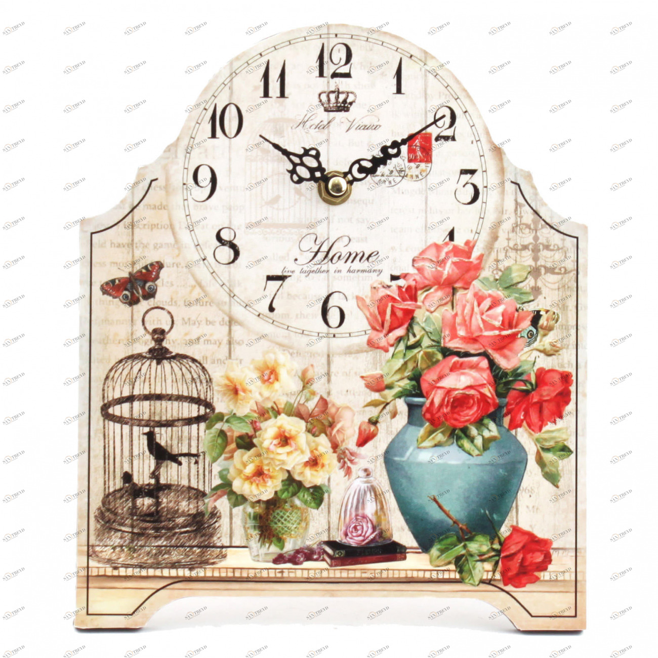 Настольные часы кварцевый механизм TO4ROOMS ЦВЕТЫ 212259 Бежевый;розовый 