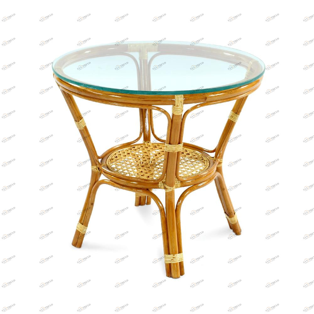 Столик кофейный стеклянный, ротанг Ellena ЭКО ДИЗАЙН CLASSIC RATTAN 129623 Бежевый;коричневый 