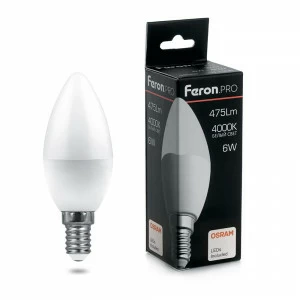 Лампа светодиодная Feron.PRO "Свеча" E14 9W 4000K OSRAM LED LB-1309 38060 FERON  00-3956736 Матовый