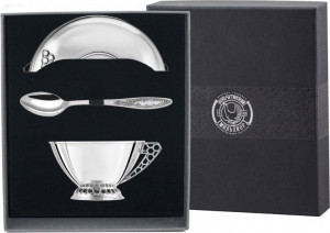 10640745 Кольчугино Набор "Медовый" посеребренный (чашка+блюдце+ложка) + футляр Посеребрение