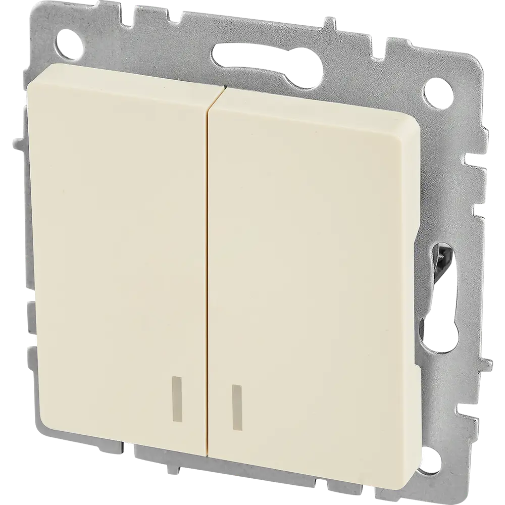 Выключатель IEK Brite двухклавишный с подсветкой, бежевый 87761689 STLM-1488637