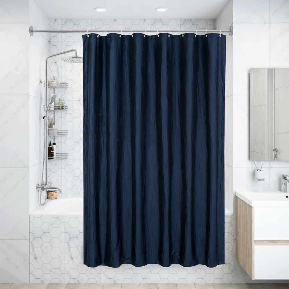 Штора для ванной Bath Plus Органза 180x200 см полиэстер цвет темно-синий 82360091 STLM-2079511 Шторы Двойные