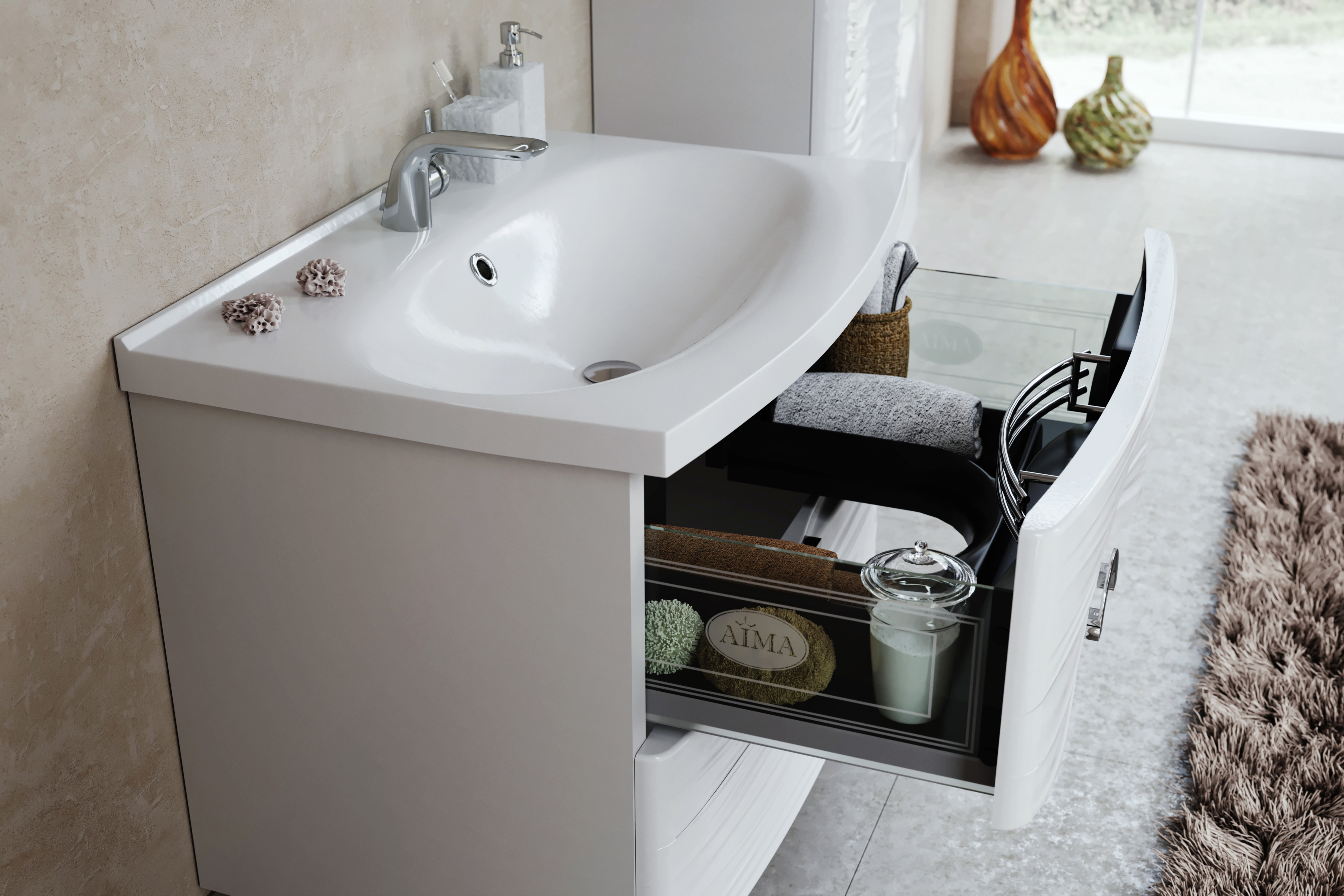 У40415 Тумба с раковиной Breeze 70, 2я, White 1 Marka Breeze - Вид №1