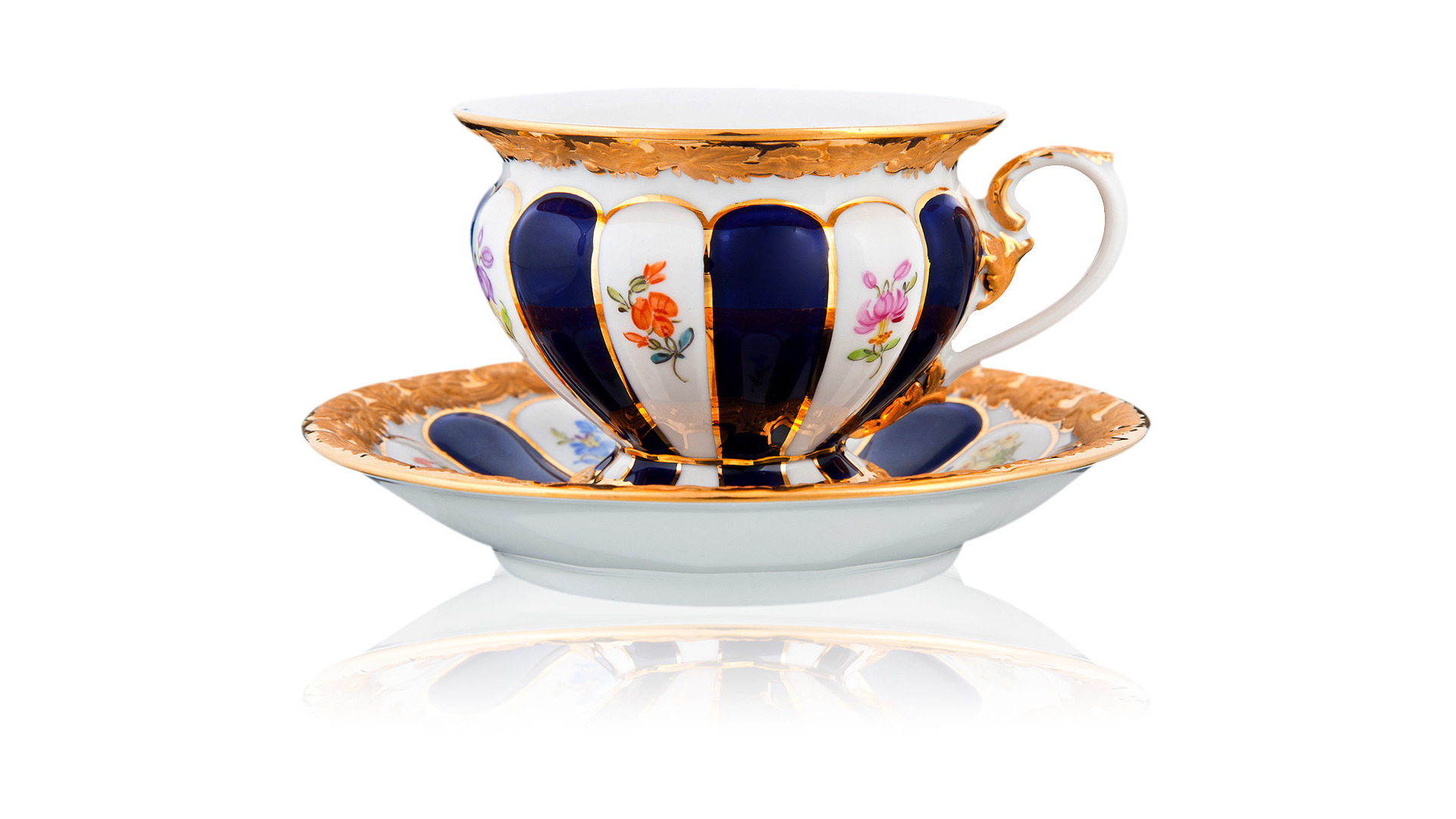 10618738 Meissen Сервиз чайный Meissen Форма - Икс на 6 персон 22 предмета, (россыпь цветов, кобальт) Фарфор  - Вид №3
