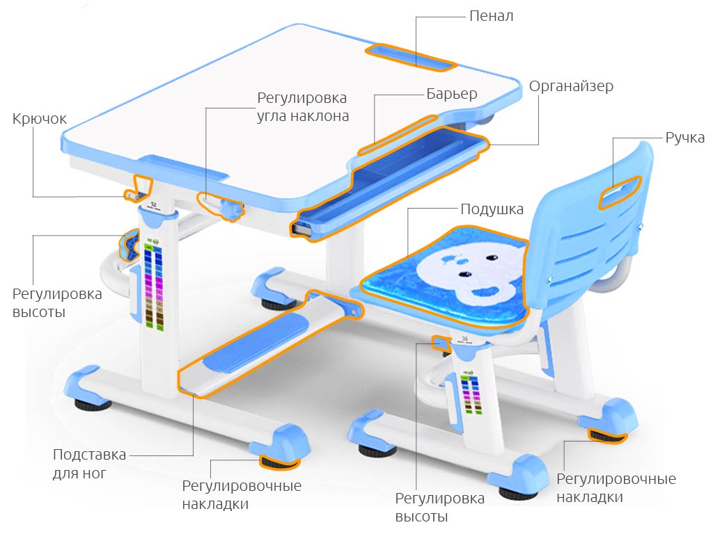 Растущая парта и стул BD-08 Teddy green белая, зеленая MEALUX EVO  336173 Белый;зеленый Santreyd  - Вид №2