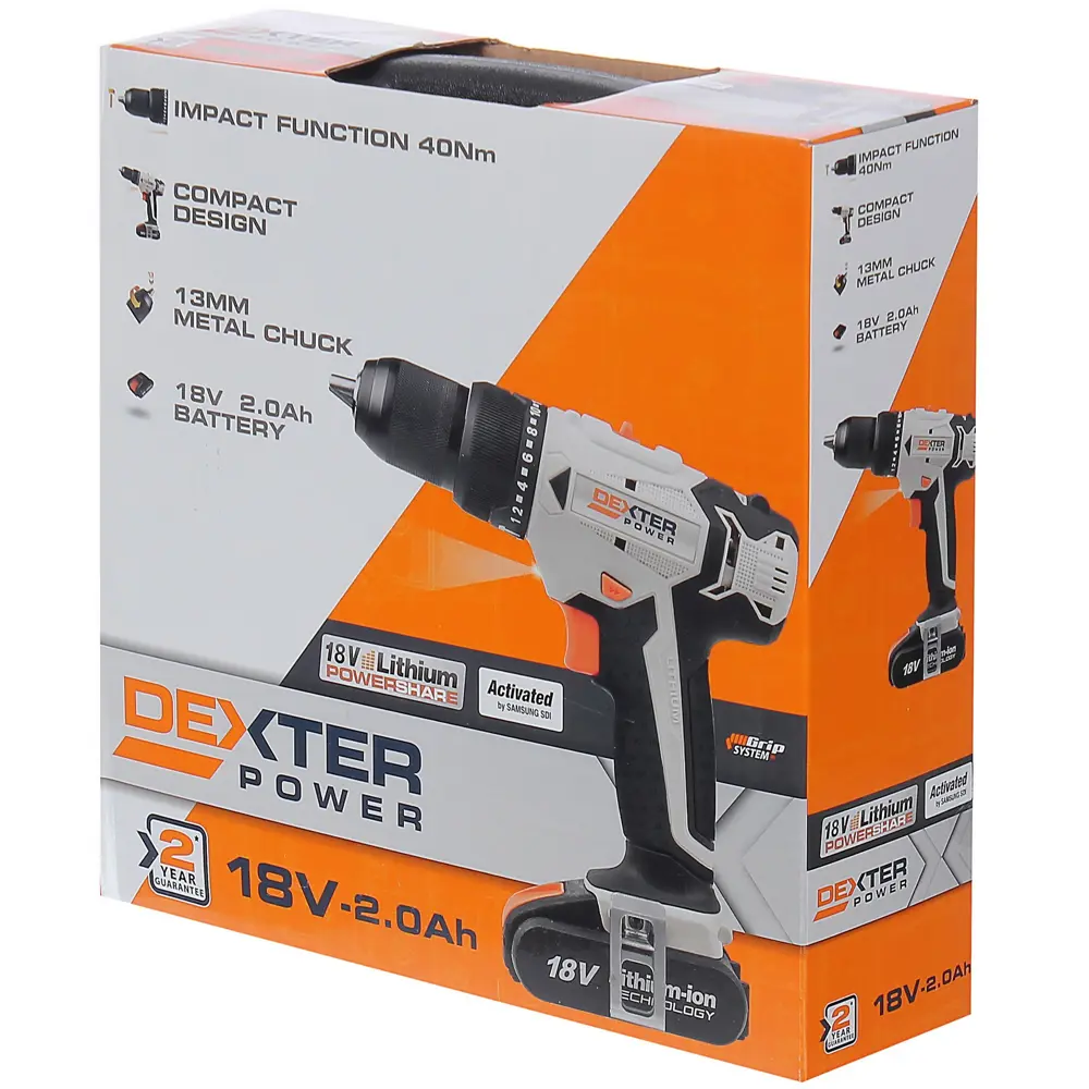 Дрель-шуруповерт аккумуляторная ударная Dexter Power CDI219LD.1, 18 В Li-ion 2 Ач 81944904 STLM-2194729  - Вид №5