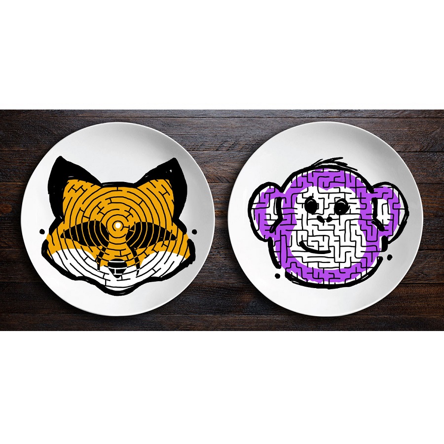 O002 Набор тарелок «зоолаб», лис/обезьяна BadLab  - Вид №3