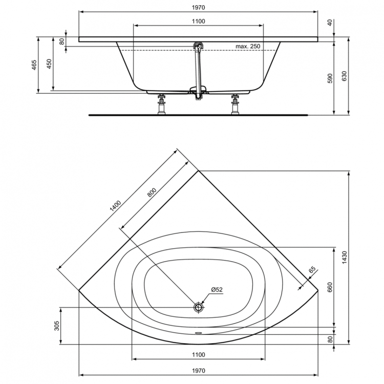 K275101 Угловая ванна 140х140 см Ideal Standard HOTLINE - Вид №2