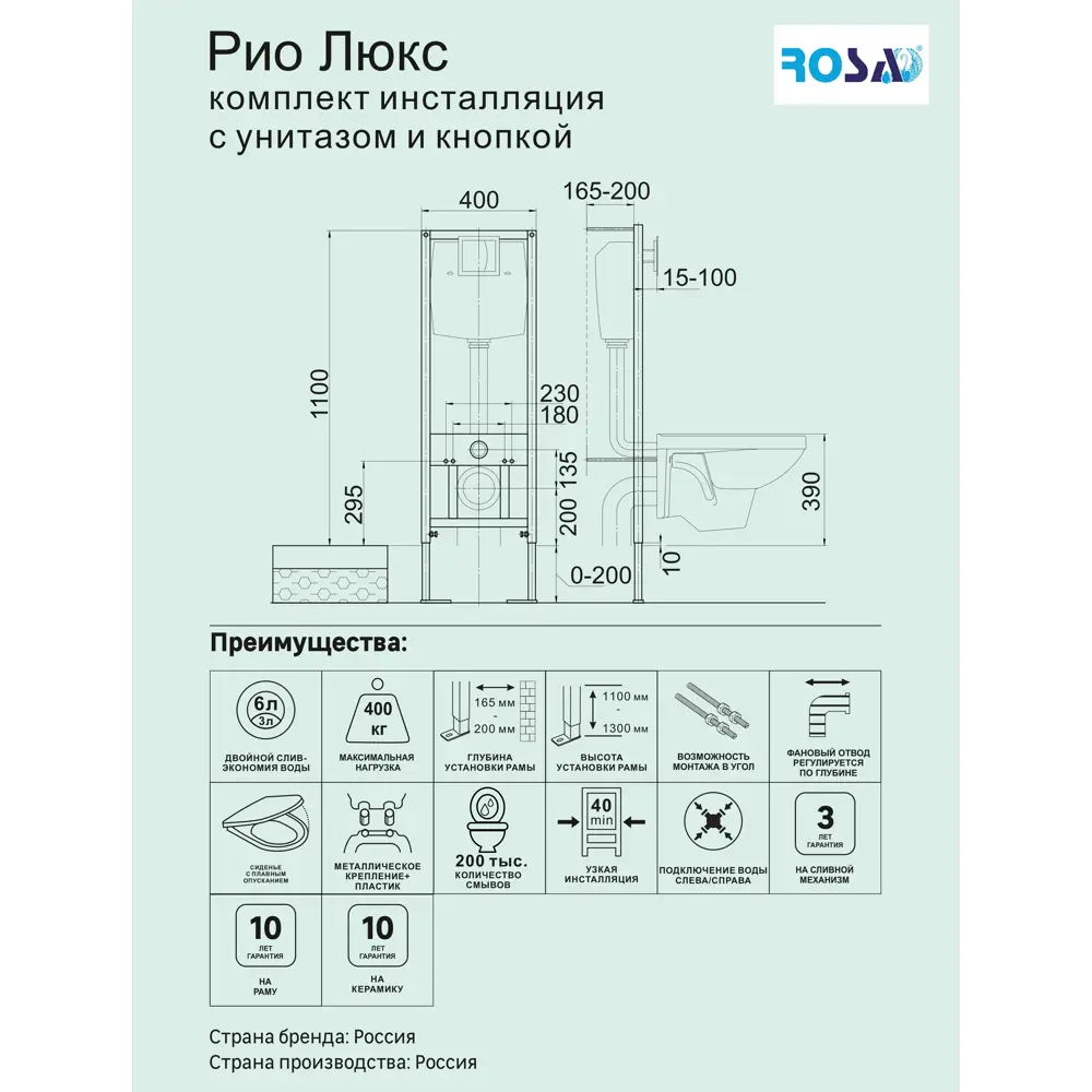 ROSA Рио Люкс — подвесной унитаз с инсталляцией и системой экономного смыва 84815552 STLM-0055559 - Вид №1