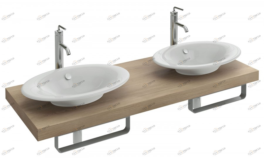 EB57-XXXX-E10 Столешница на заказ от 1400 до 1500 мм с 2 отверстиями для раковин presqu'île Jacobdelafon PARALLEL Santreyd