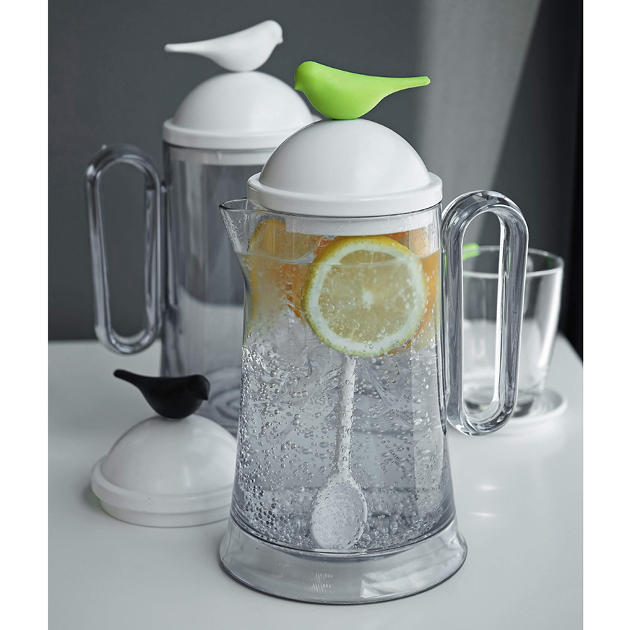 QL10301-WH-GN Кувшин sparrow с ложкой, белый с зеленым Qualy  - Вид №1