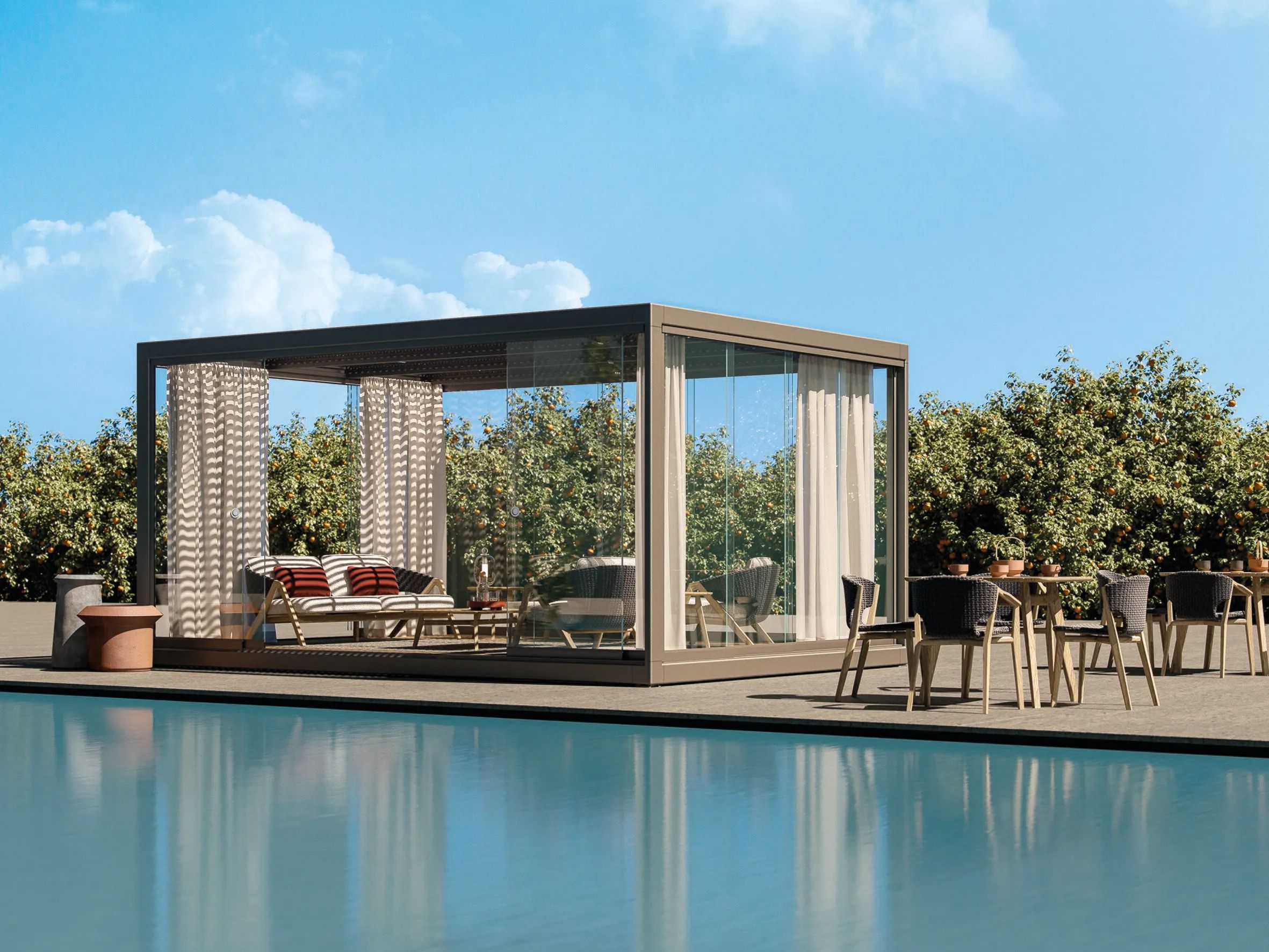 Самонесущая пергола из литого алюминия с раздвижной крышкой Ethimo Eivissa ARCH-00035405