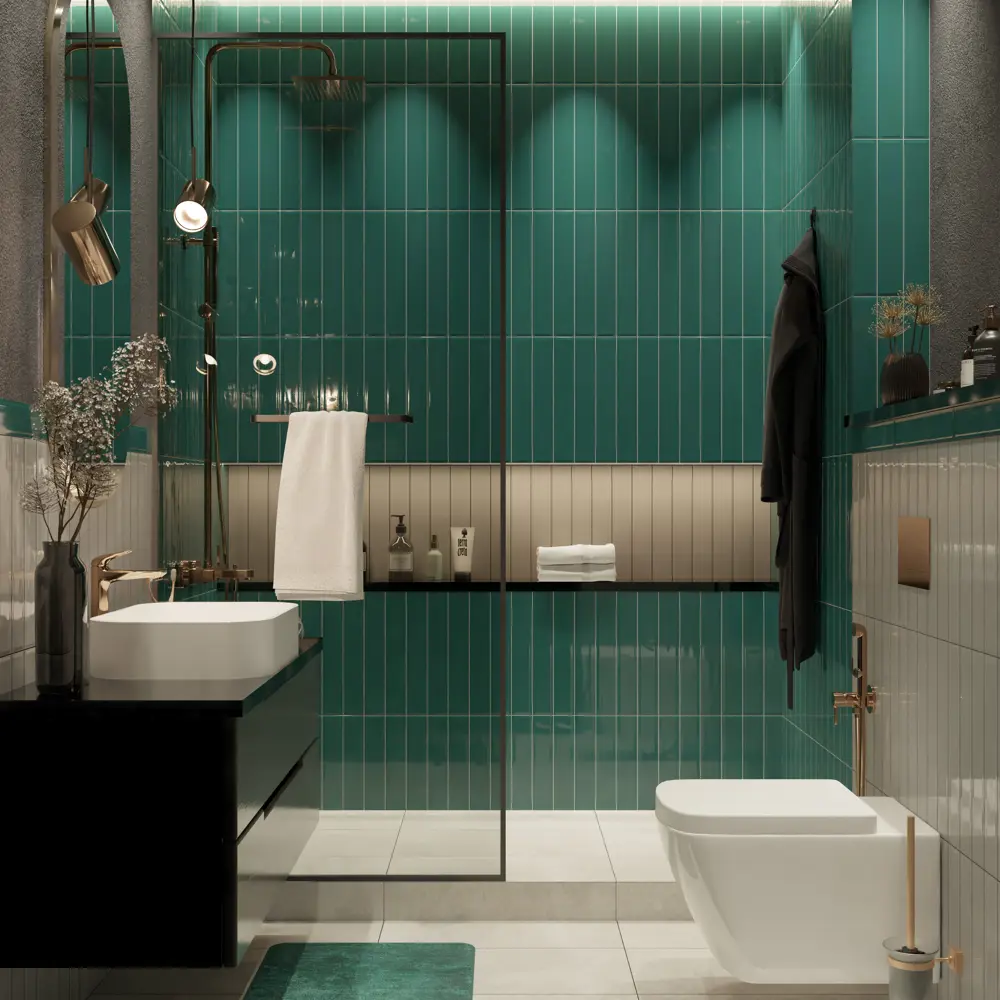 Керамин Модена 1: бирюзовая глянцевая плитка для стильных интерьеров 89398549 STLM-1570421