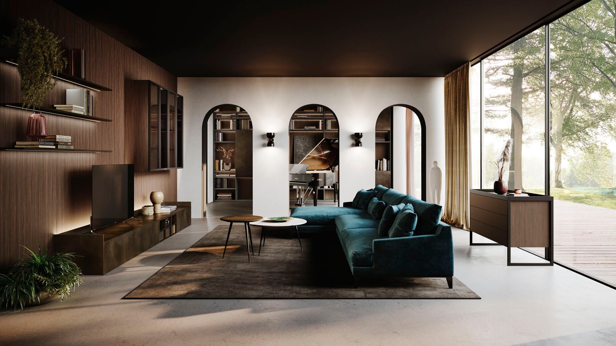 Установленная стеной секционная оборудованная стена Guzzini & Fontana House of Piano ARCH-00038458 - Вид №1