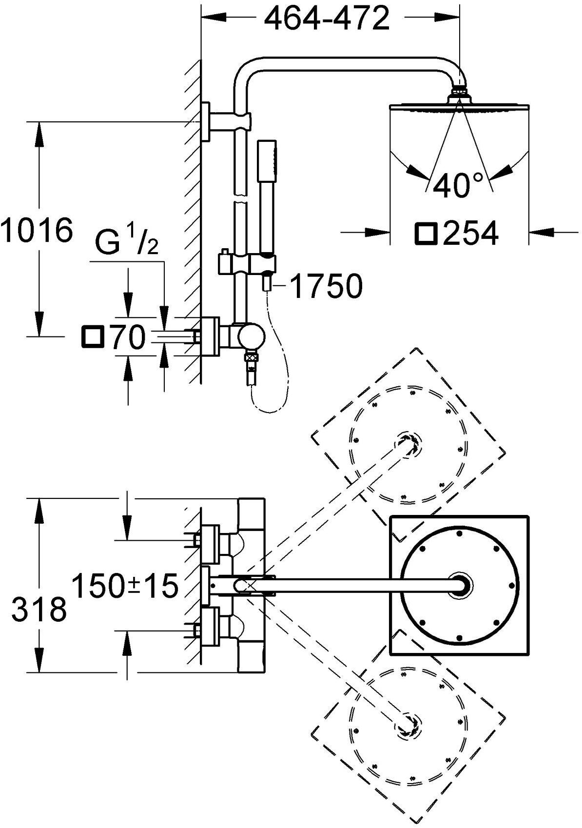 Душевая система GROHE Rainshower 254 с термостатическим смесителем, хром (27569000) - Вид №1