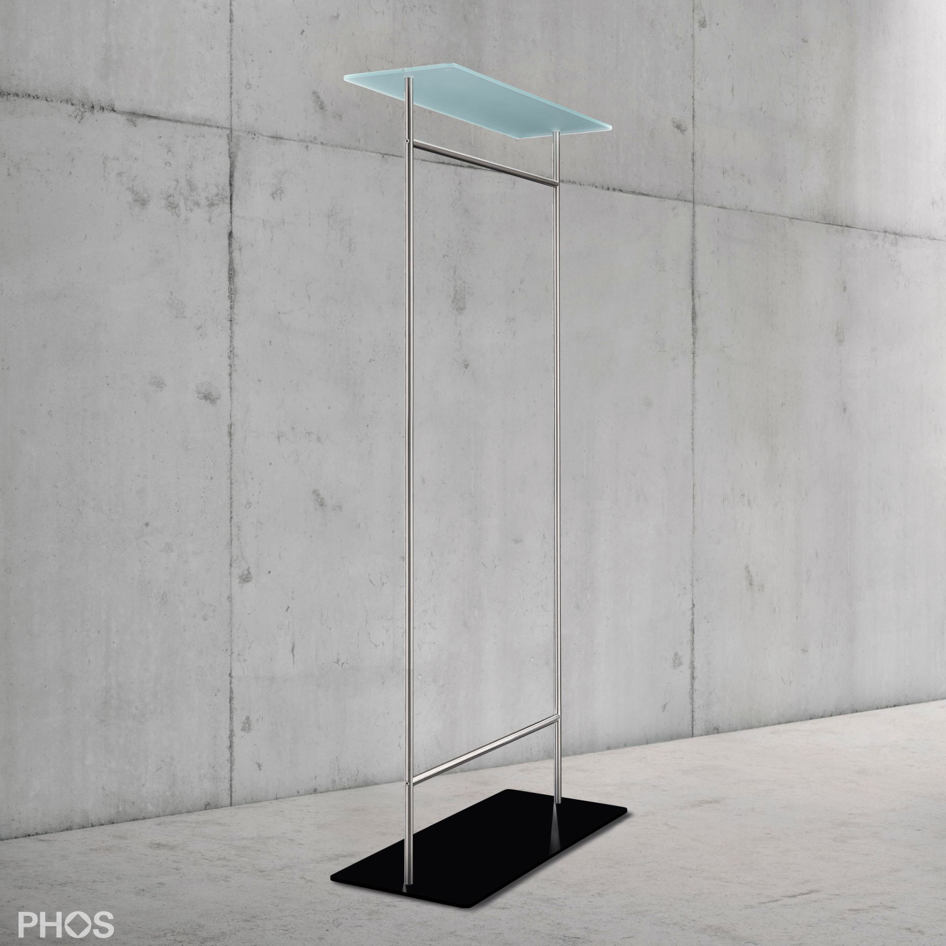 GST2G-BPS Шкаф-двойка с гладкой платяной штангой и стеклянной полкой, основание: черное. PHOS  - Вид №2