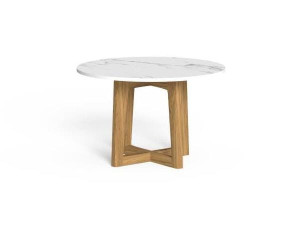 Круглый стол из тикового дерева и керамогранита