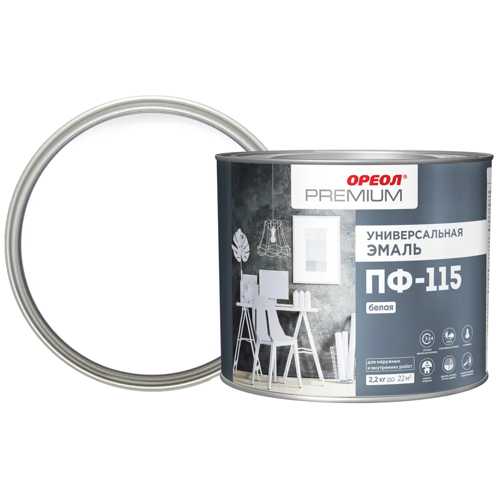 Эмаль Ореол Premium ПФ-115 глянцевая цвет белый 2.2 кг STLM-2162297