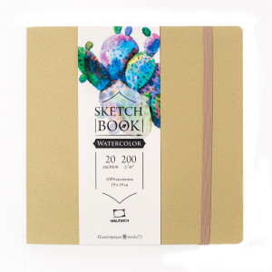 401420 Скетчбук для акварели Waterfall "Nature" 200 г/м2 19 х 19 см мягкий переплет 20 л. оливковый Малевичъ