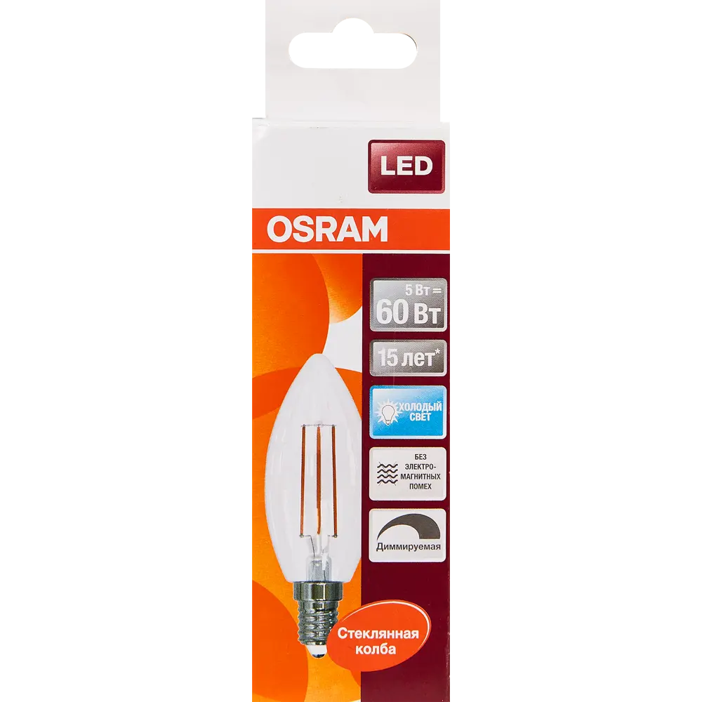 Лампа светодиодная филаментная Osram E14 220 В 5 Вт свеча прозрачная 520 лм белый свет, для диммера 82455739 STLM-2203314  - Вид №5