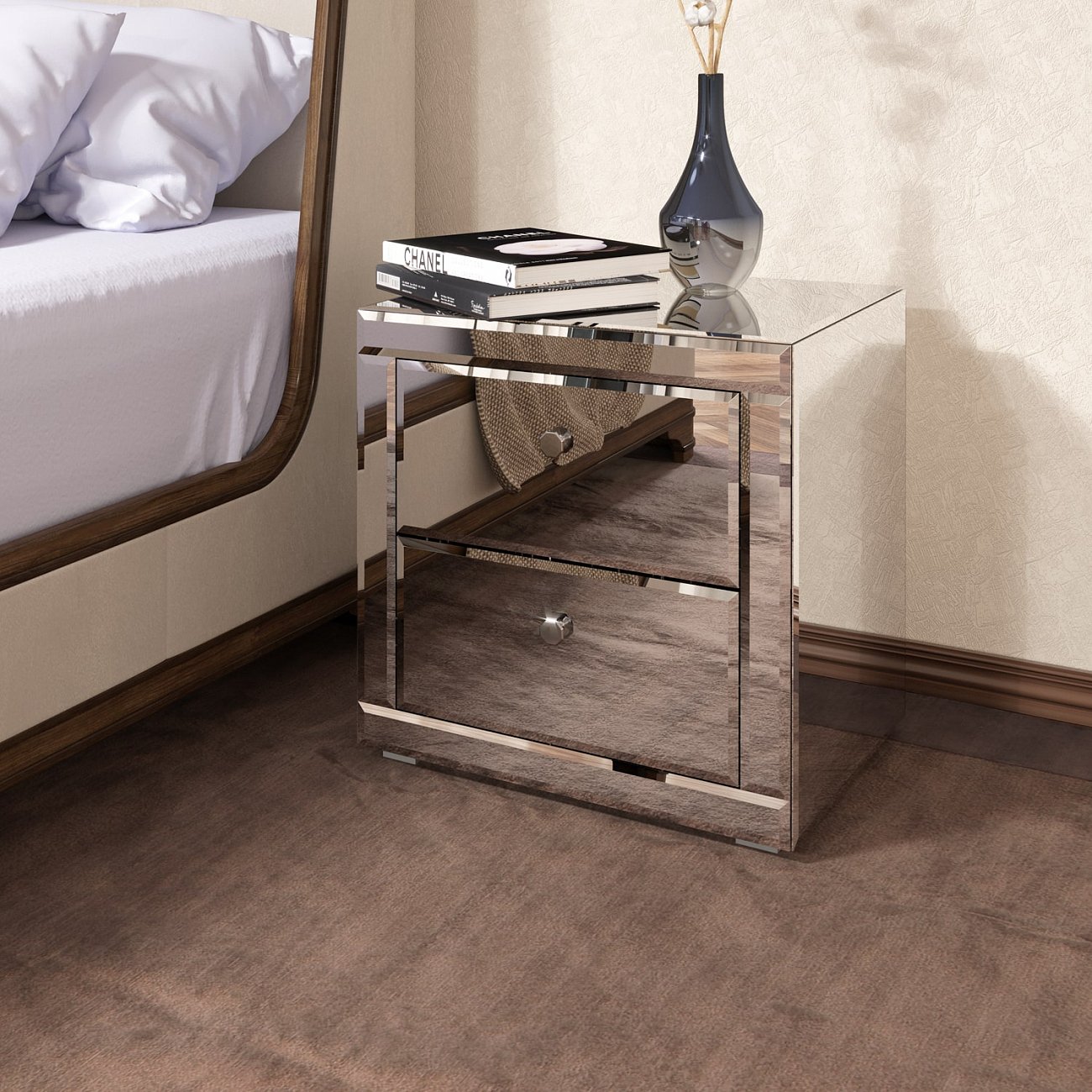 Прикроватная тумбочка дизайнерская зеркальная "Самили" GRAUM  304060 Зеркальный  - Вид №9