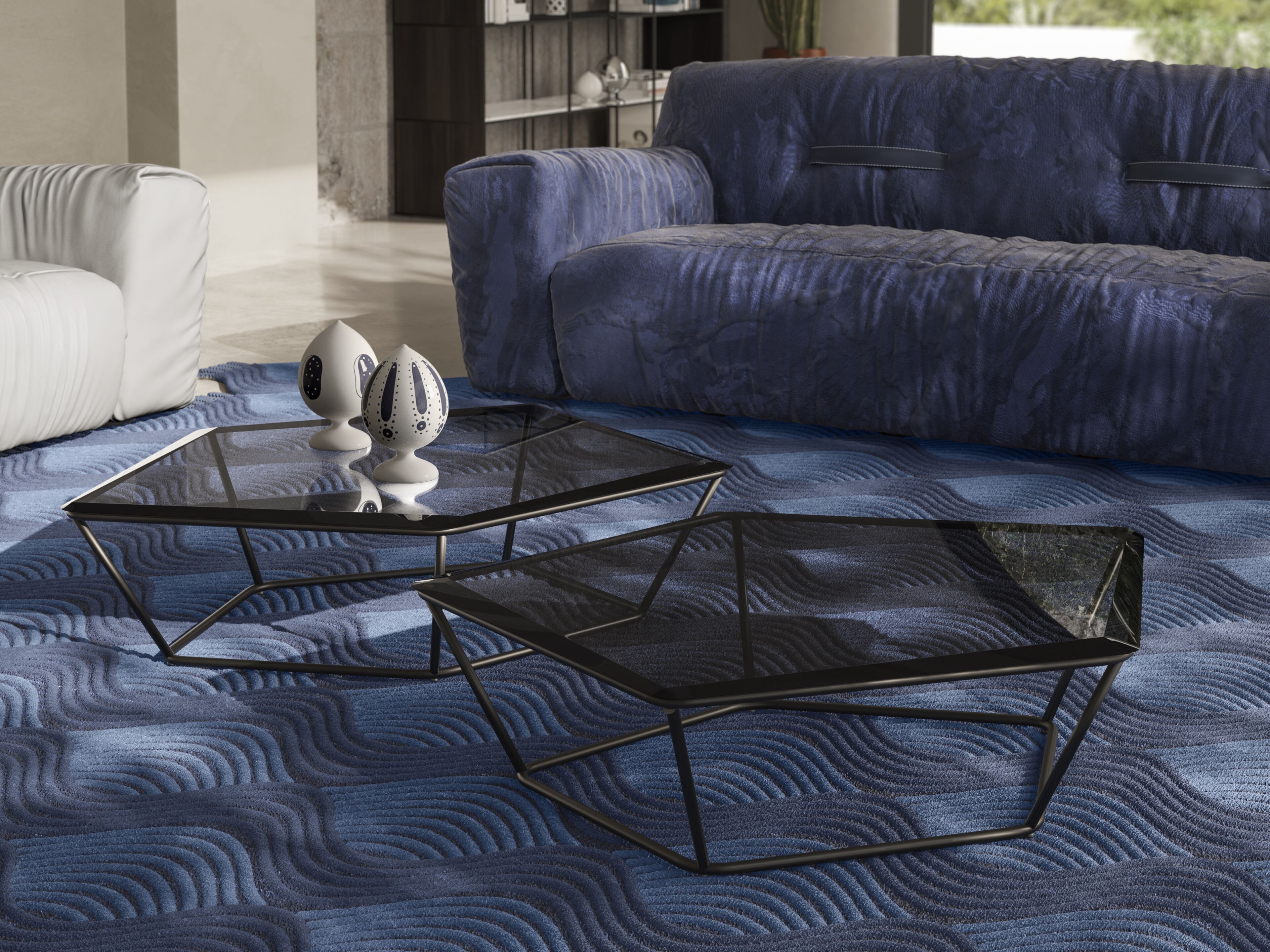 Низкий металлический журнальный столик со стеклянной столешницей Natuzzi Italia Chocolat ARCH-00119908 - Вид №4