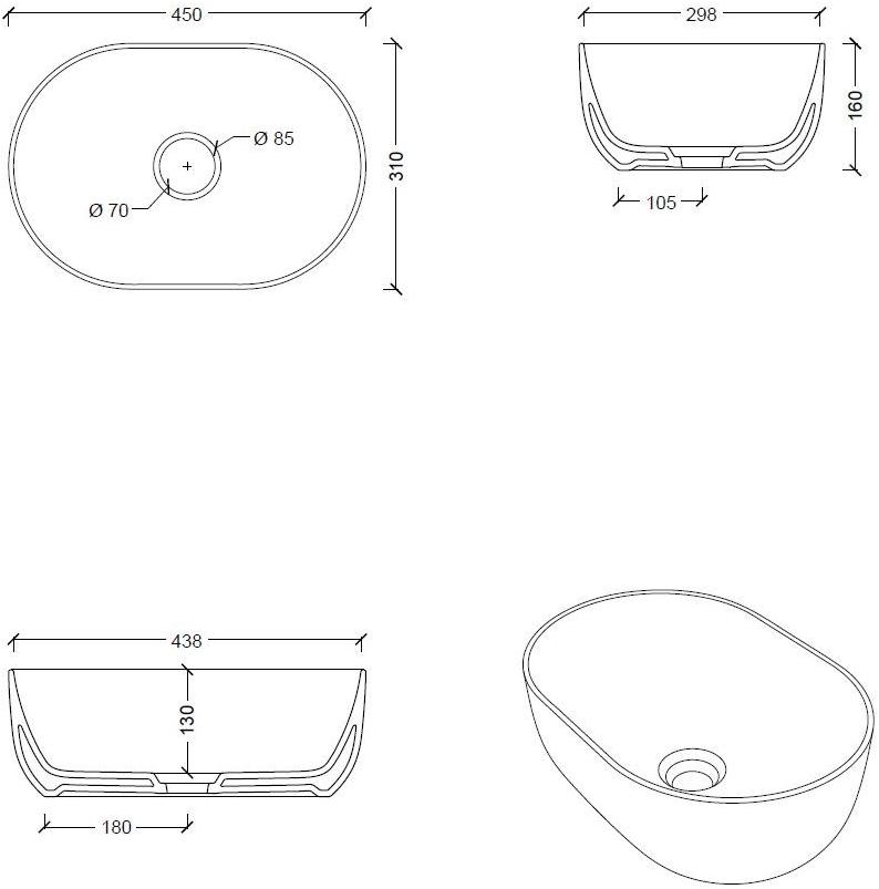 32130101,32190101,32110101 Накладная раковина на столешницу  овальная Alice Ceramica UNICA - Вид №15