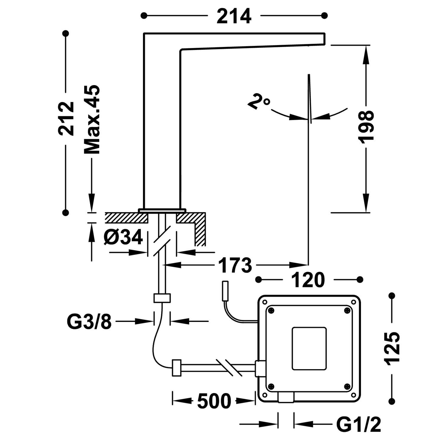 ТОНКИЙ электронный кран для умывальника с 1 выпуском воды-20261301 TRES  - Вид №1