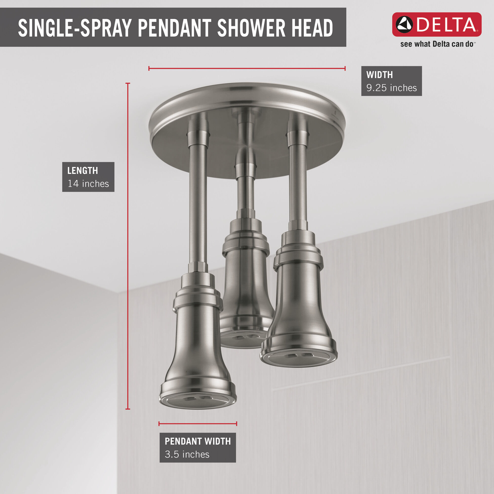 Подвесная душевая лейка Raincan со светодиодной подсветкой H2Okinetic® Delta Faucet 57190-SS25-L - Вид №4