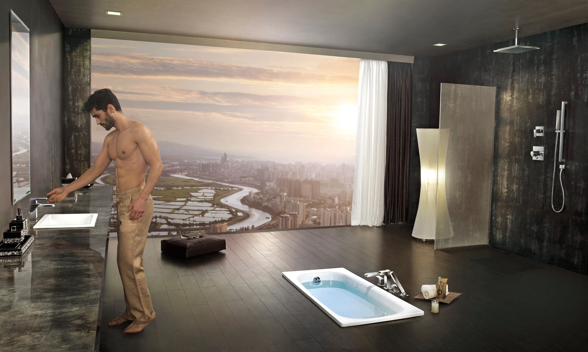 Канальная римская ванна с ручным душем Delta Faucet Ara T4768-SS - Вид №3