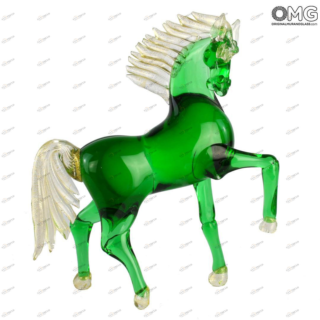 4480 ORIGINALMURANOGLASS Статуэтка Скаковая Лошадь - зелёная - муранское стекло OMG 17 см 