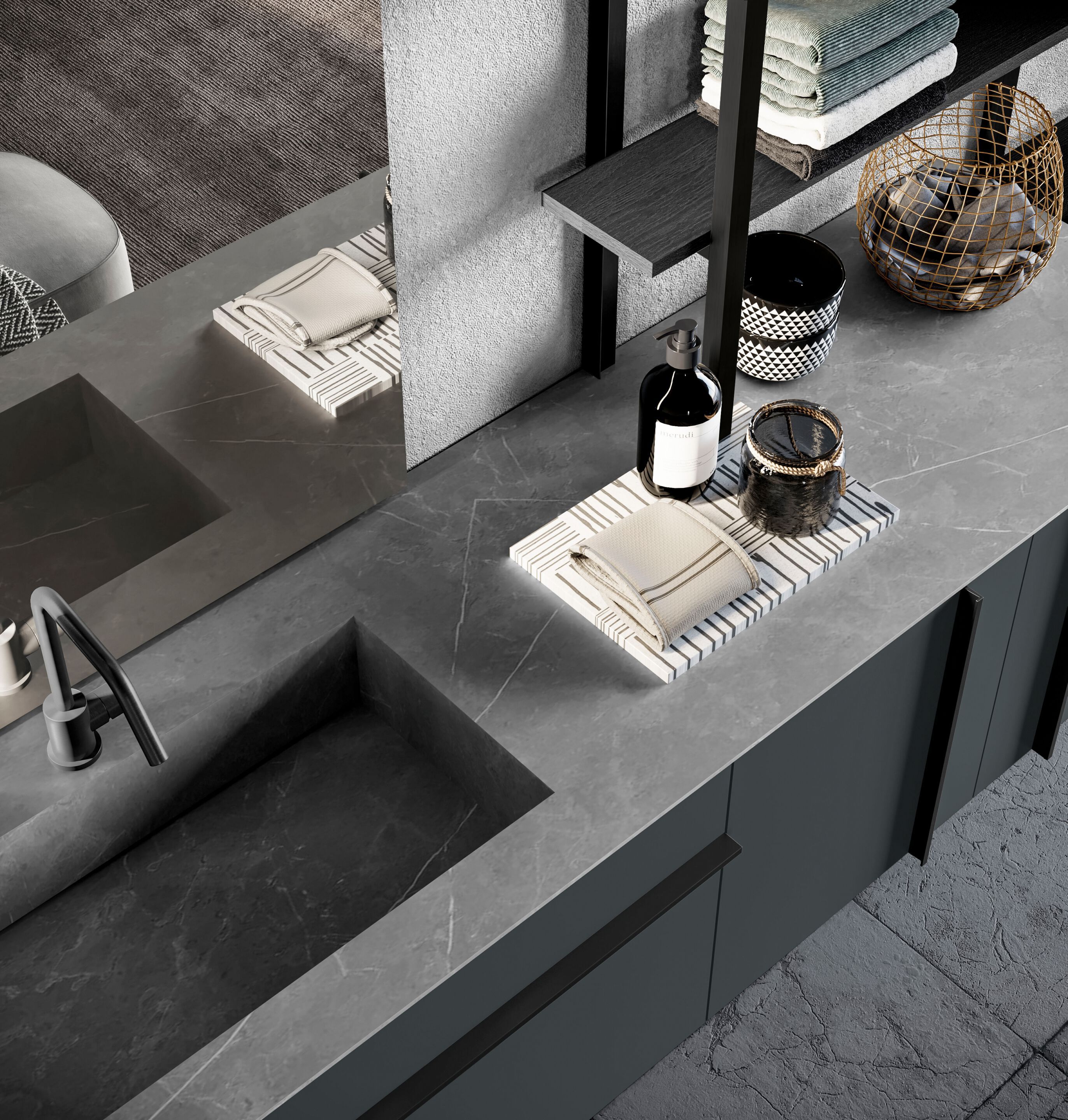 Подвесной шкаф для умывальника с выдвижными ящиками, зеркалом и стеллажами Birex Sidéro ARCH-00003339 - Вид №1