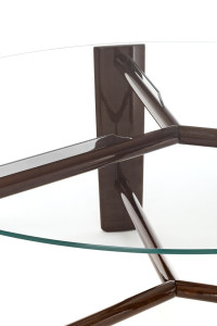 Круглый садовый стол из красного дерева и стекла