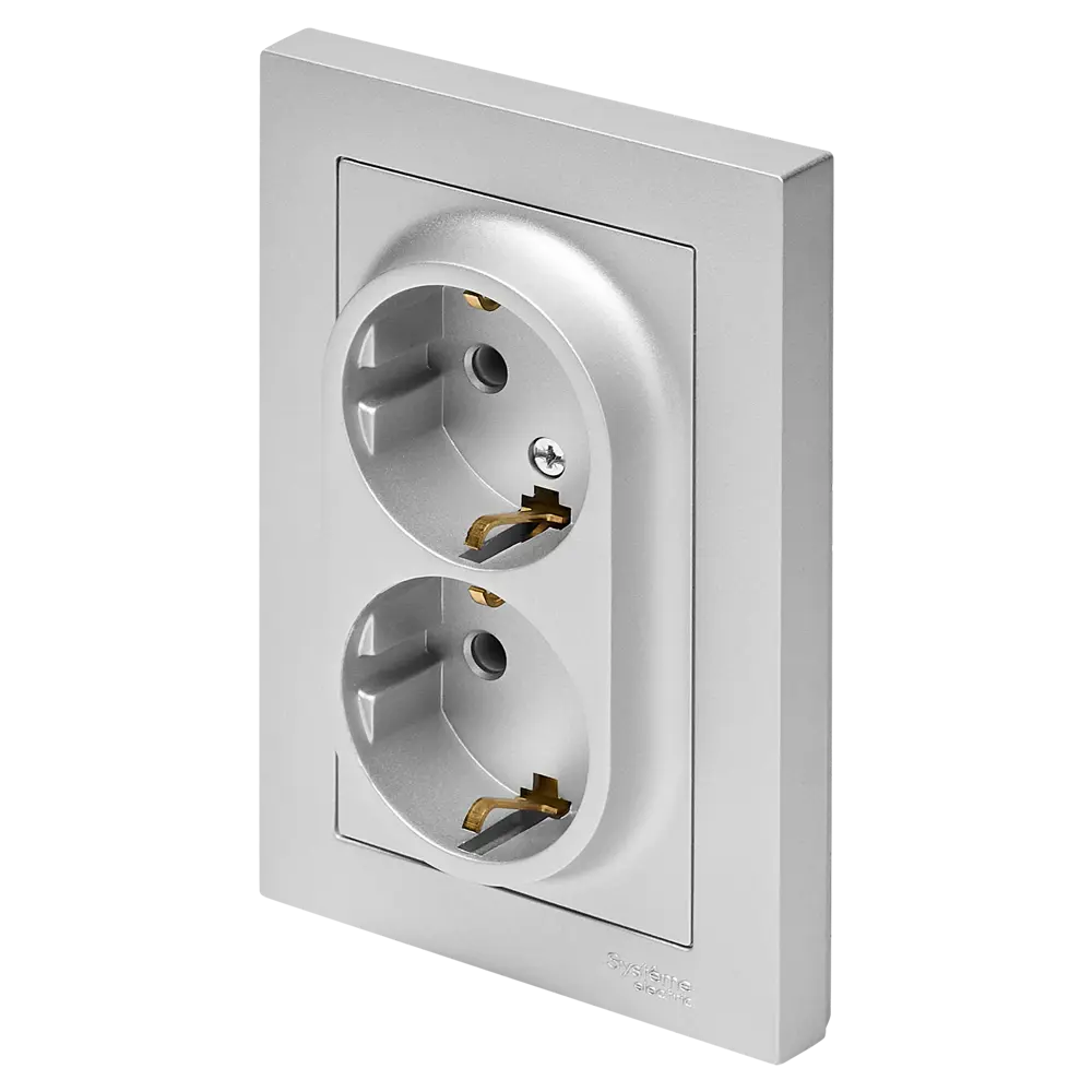 Розетка двойная встраиваемая Systeme Electric AtlasDesign с заземлением цвет алюминий STLM-2072913 - Вид №1