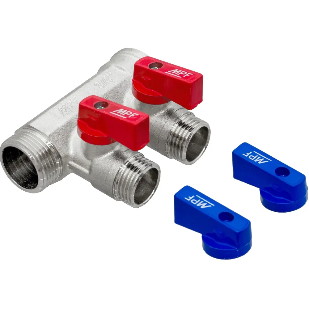Коллектор с кранами MPF на 2 выхода 3/4"x1/2" наружная резьба 87886410 STLM-2089899 