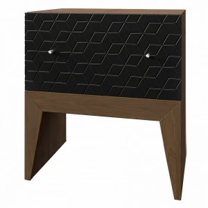 Тумбочка прикроватная для спальни с ящиком черная с рисунком "Ромб" Still New BRAGIN DESIGN  256448 Черный
