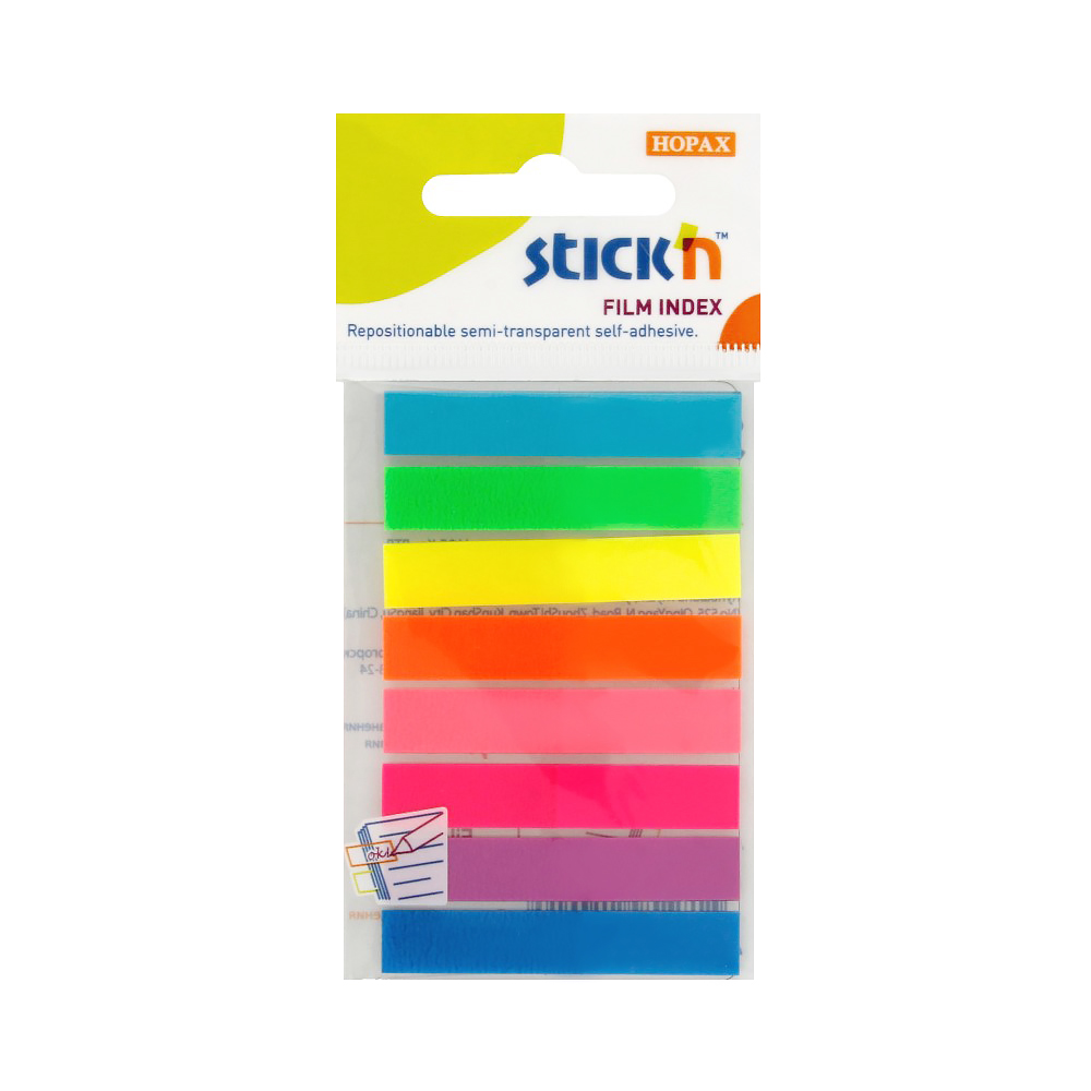 21401 Закладки самоклеящиеся индексы пластиковые 70 г/м2 20 л. 8 цветов в упаковке Stick`n 