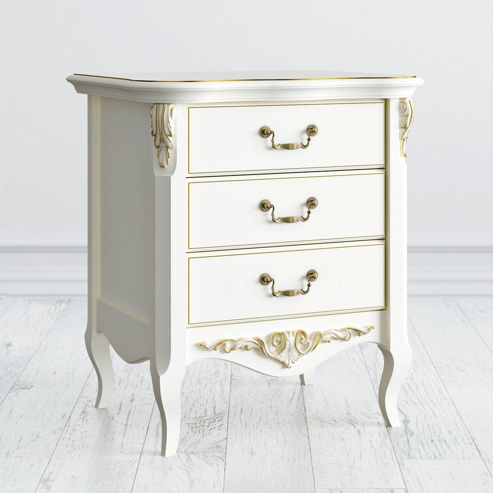 Прикроватная тумбочка с 3 ящиками светло-бежевая с золотом Romantic Gold KREIND ROMANTIC GOLD 00-3879961 Разноцветный;бежевый Santreyd  - Вид №1