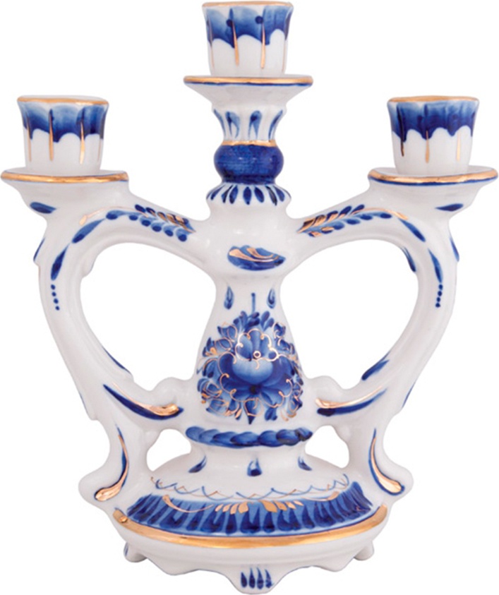 10612902 Гжельский фарфоровый завод Подсвечник "Росинка" (золото) Фарфор, Керамика 