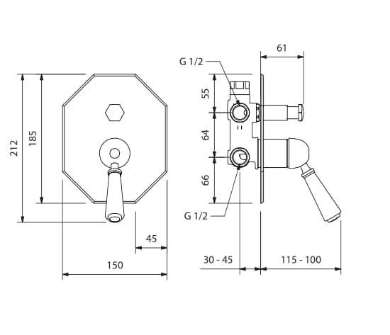 Классический стиль встраиваемый смеситель для душа с переключателем Park Avenue Белый ARCH-00109157 - Вид №2